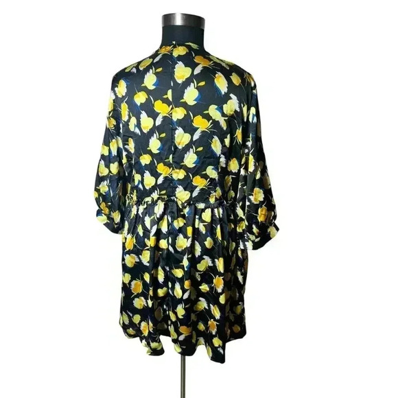 Nasty Gal Plus Sz Yellow Black Floral Skater Mini Dress V Neck Size 18 Pocket - Picture 4 of 10